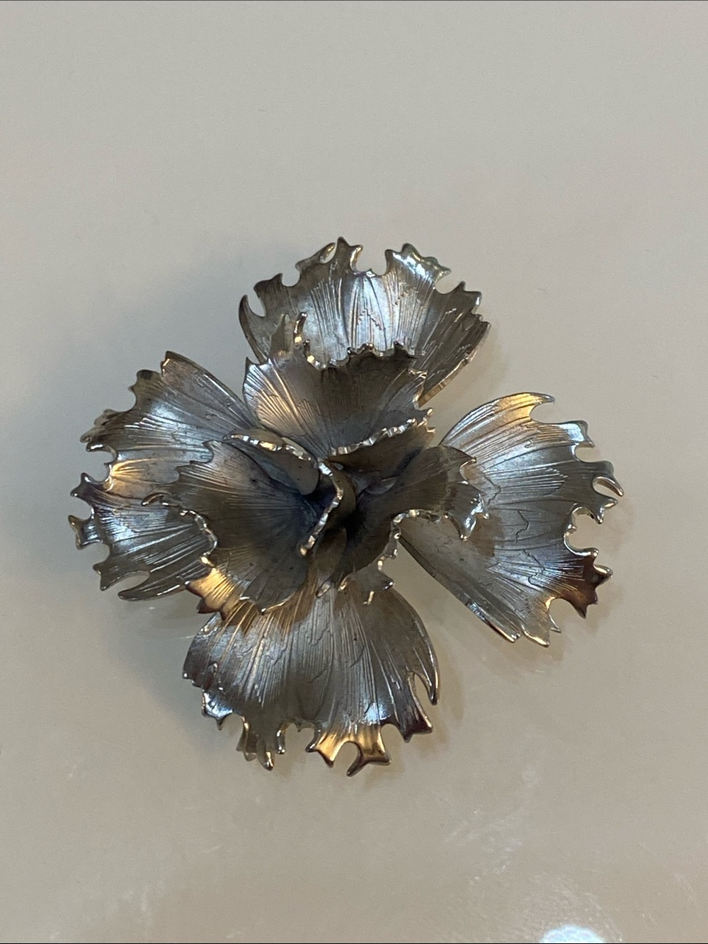 Giovanni Metallic Floral Brooch - Silver Tone Flower Pin